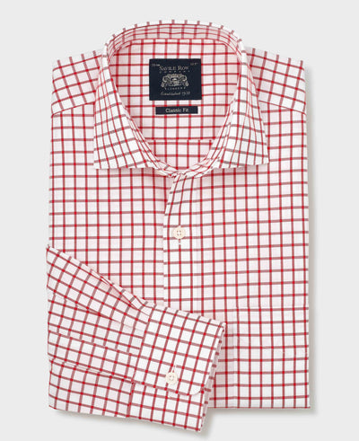 Red Check Cotton Twill Classic Fit Formal Shirt - Single Cuff