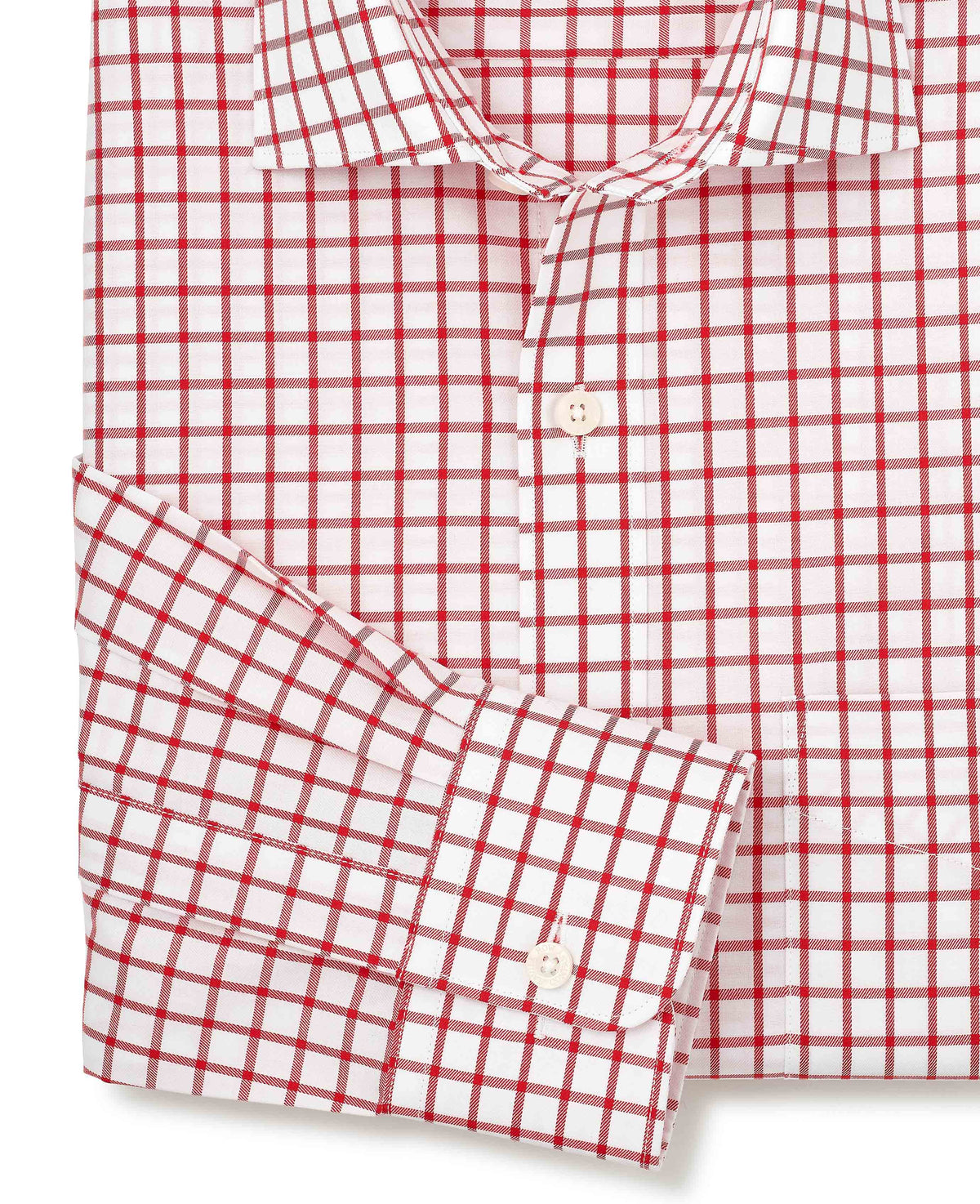 Red Check Cotton Twill Classic Fit Formal Shirt - Single Cuff