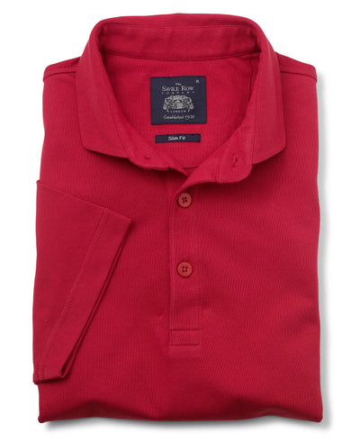 Men's Red Cotton Pique Slim Fit Polo Shirt