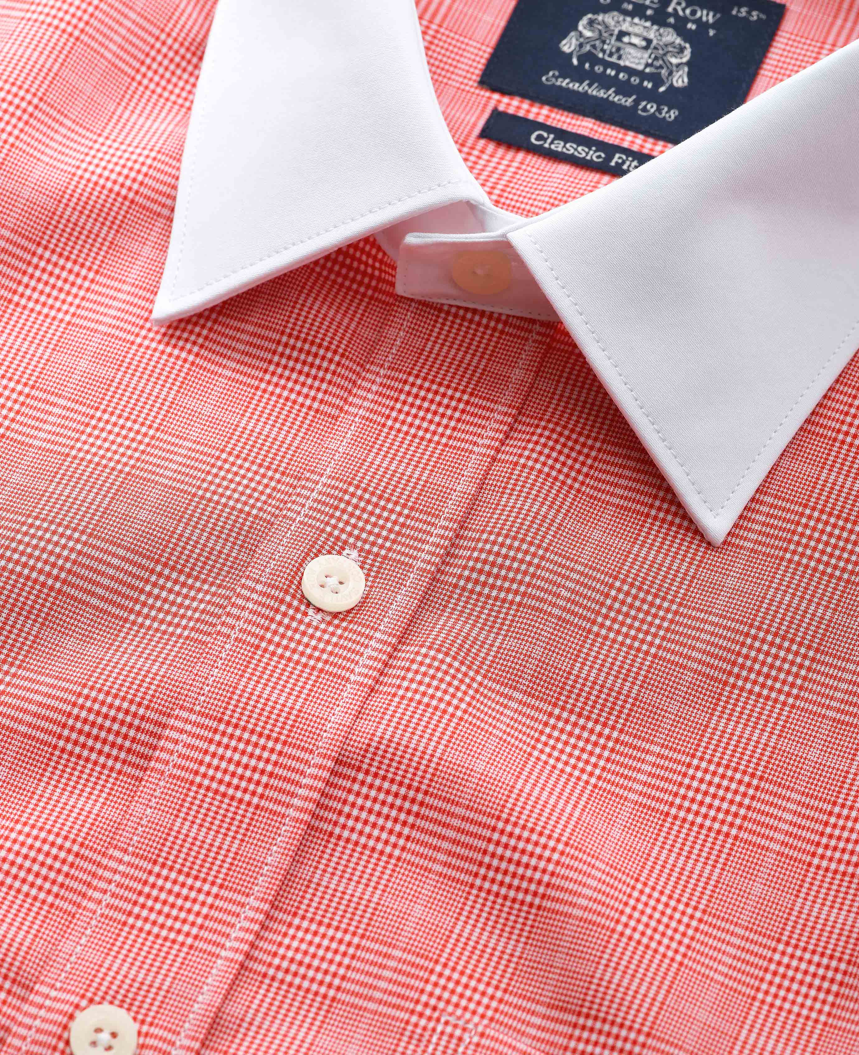 Men's Red Cotton Prince of Wales Check Classic Fit Winchester Formal Shirt  With Double Cuffs | Savile Row Company