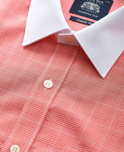 Red Cotton Prince of Wales Check Classic Fit Winchester Formal Shirt - Double Cuff