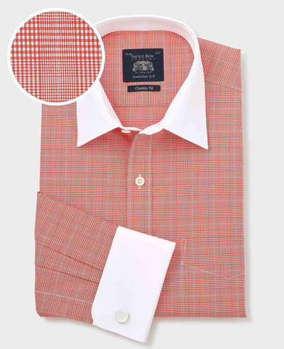 Red Cotton Prince of Wales Check Classic Fit Winchester Formal Shirt - Double Cuff