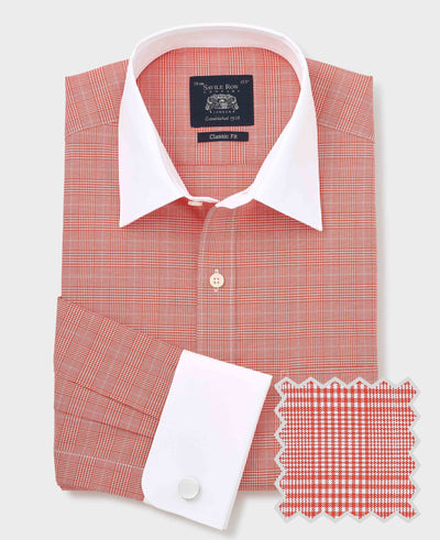 Red Cotton Prince of Wales Check Classic Fit Winchester Formal Shirt - Double Cuff