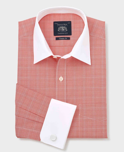 Red Cotton Prince of Wales Check Classic Fit Winchester Formal Shirt - Double Cuff