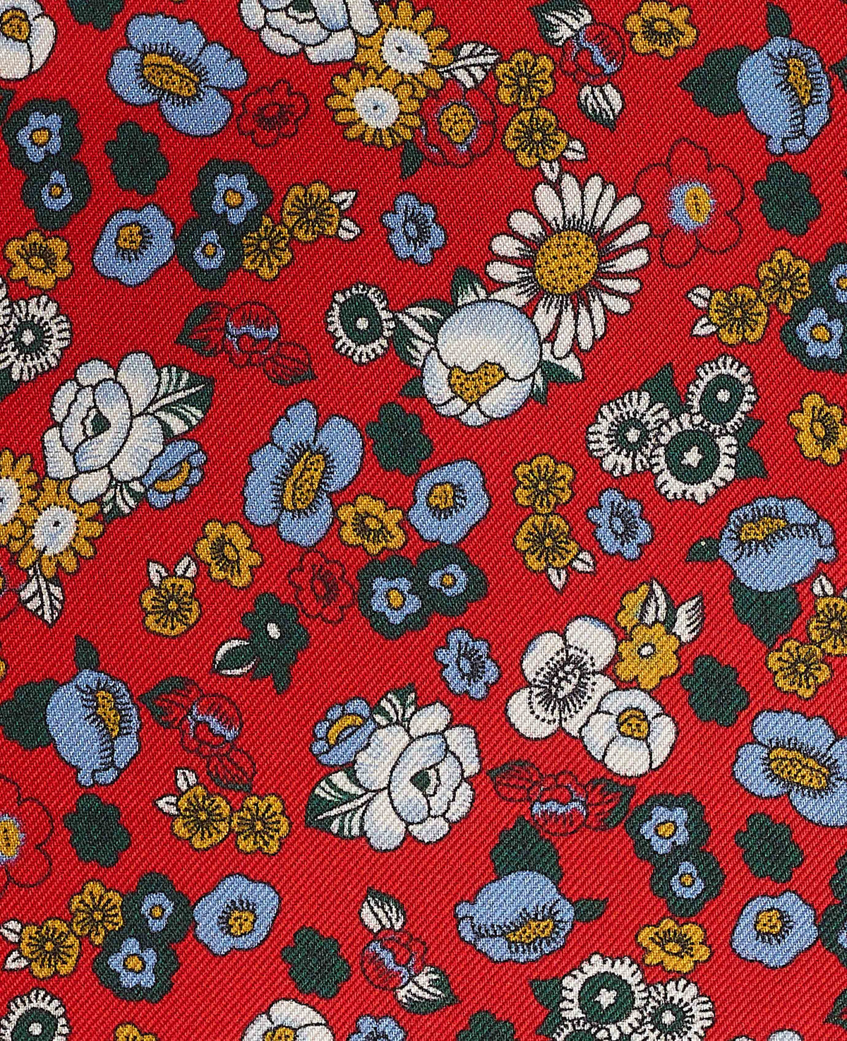 Men's Red Floral Print Silk Pocket Square fabric detail