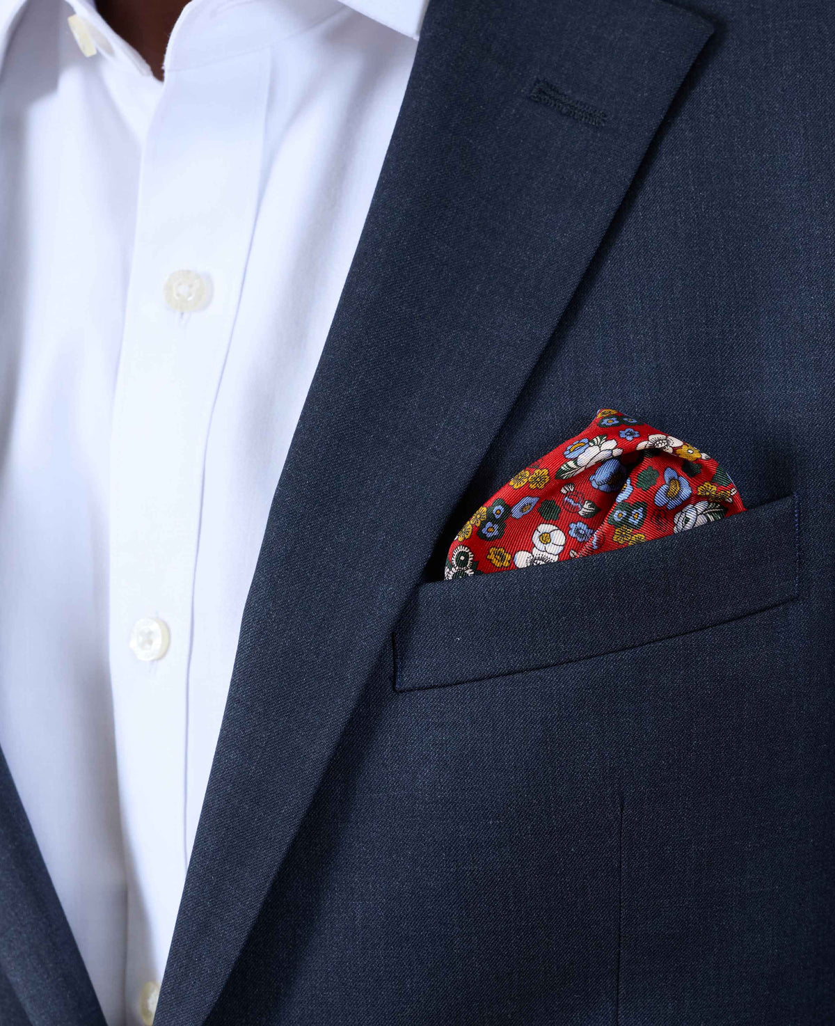Red Floral Print Silk Pocket Square