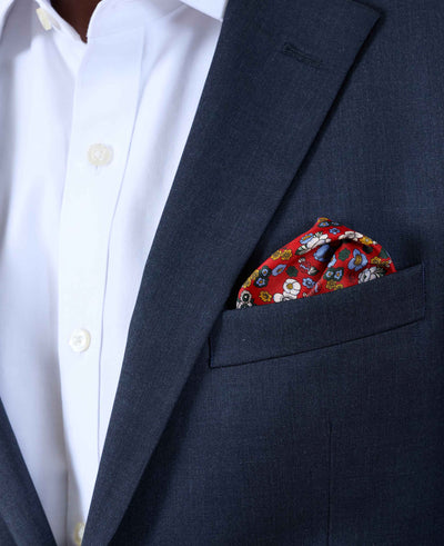 Red Floral Print Silk Pocket Square