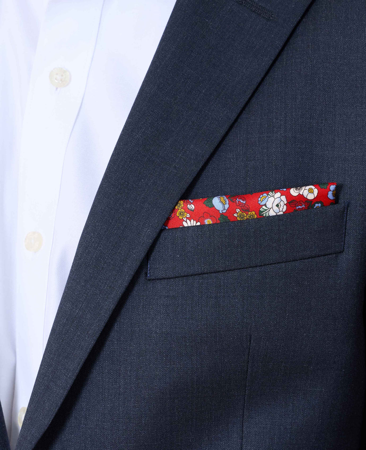 Red Floral Print Silk Pocket Square
