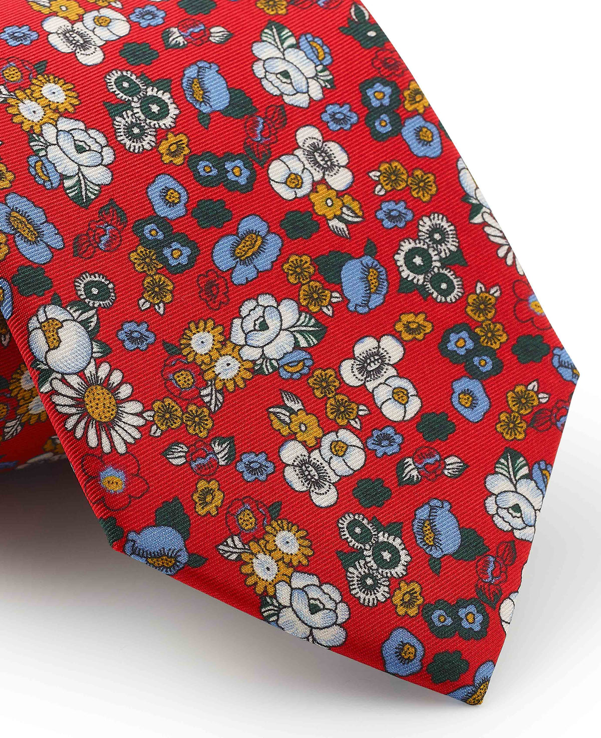 Men's Red Floral Print Silk Tie pattern detail