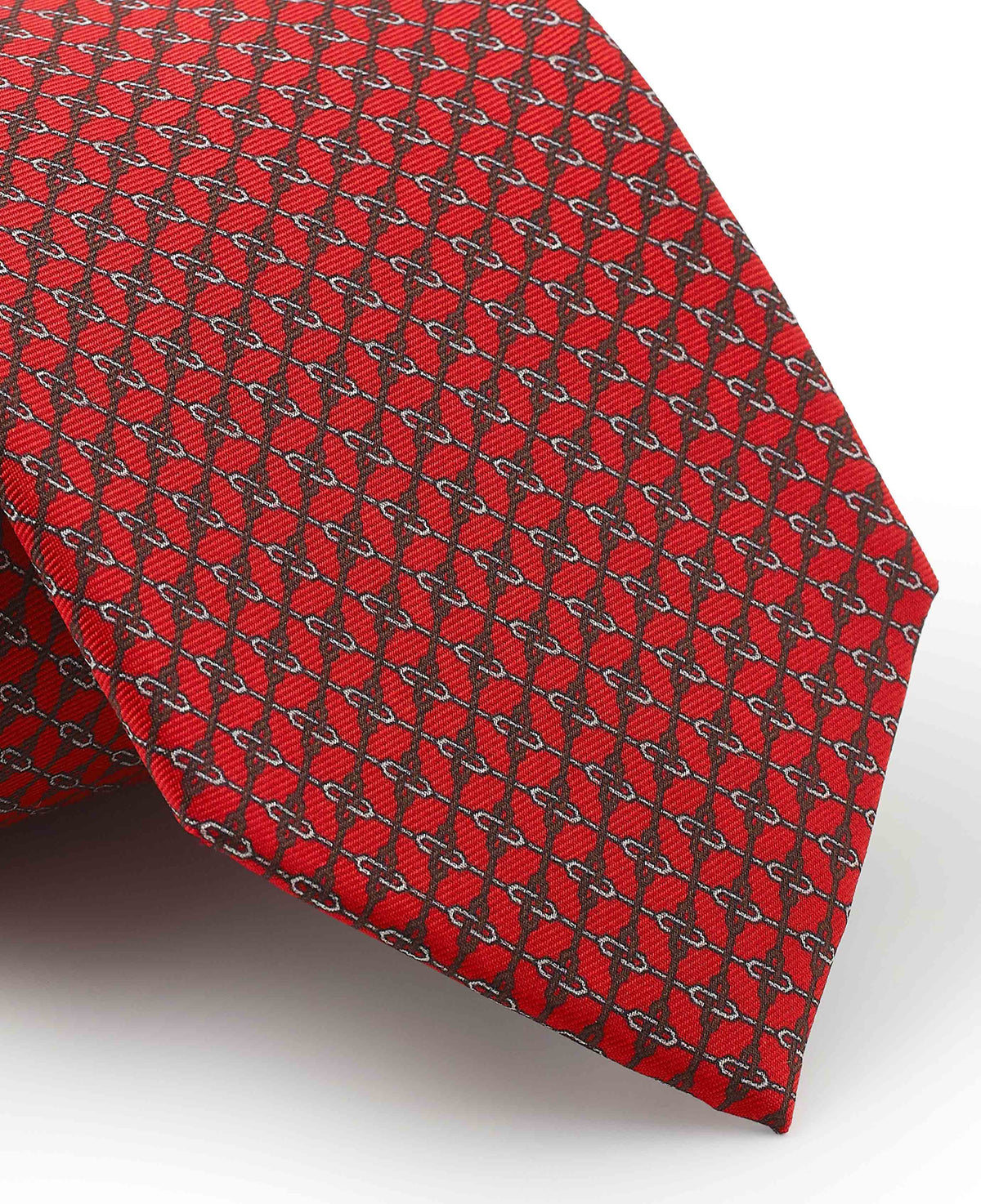 Men's Red Link Print Silk Tie pattern detail