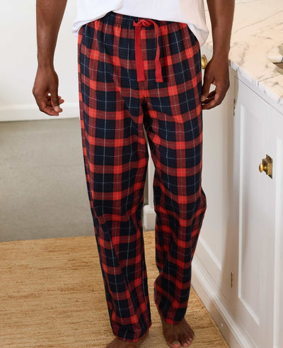 Red Navy Brushed Cotton Twill Check Lounge Pants