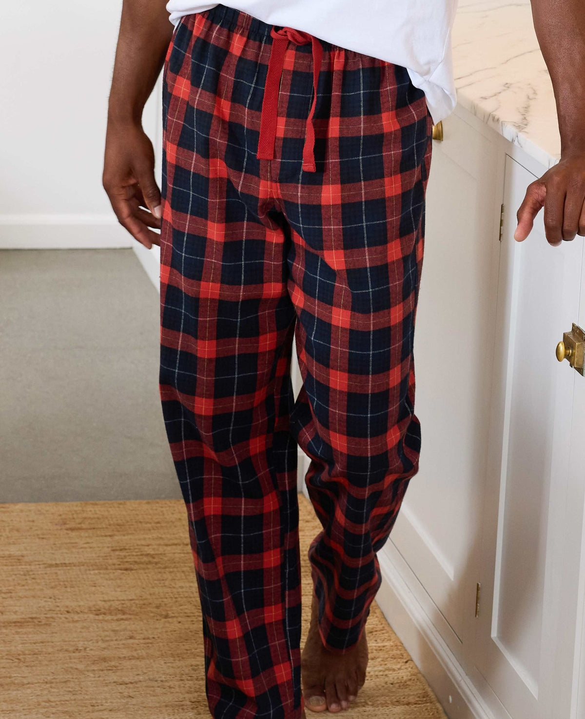 Red Navy Brushed Cotton Twill Check Lounge Pants
