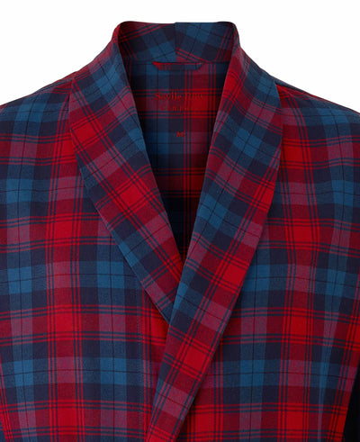 red navy check brushed cotton dressing gown mdg1124ren collar detail