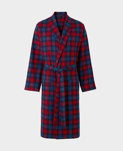 red navy check brushed cotton dressing gown mdg1124ren grey