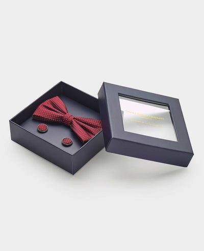 Red Silk Pinspot Self Bow Tie & Cufflink Set
