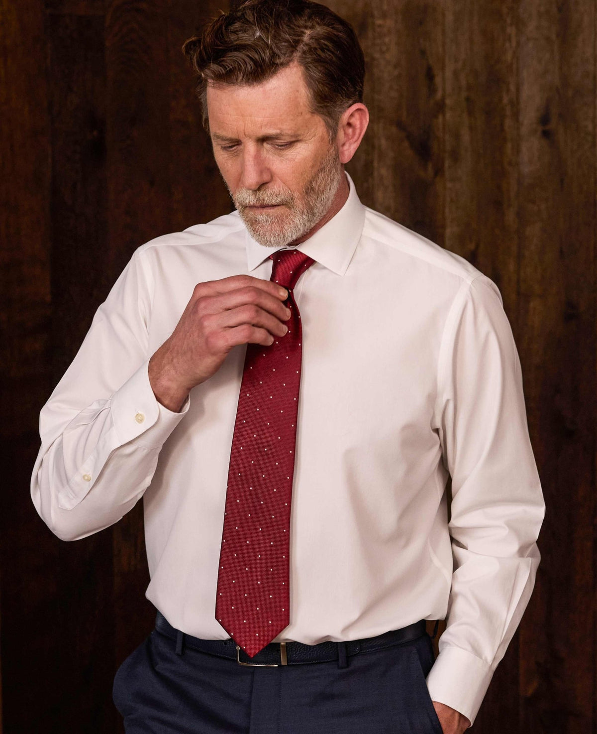 Men's Red Spot Silk Tie model shot