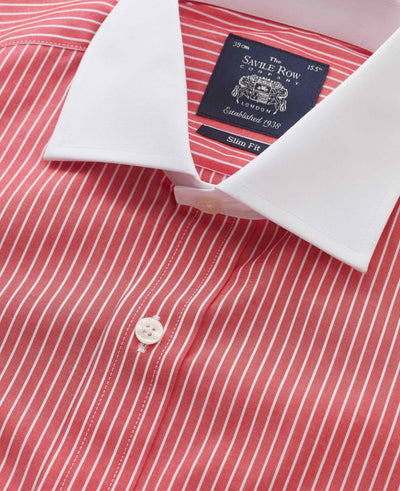 Red White Reverse Stripe Cutaway Collar Slim Fit Formal Shirt - Double Cuff
