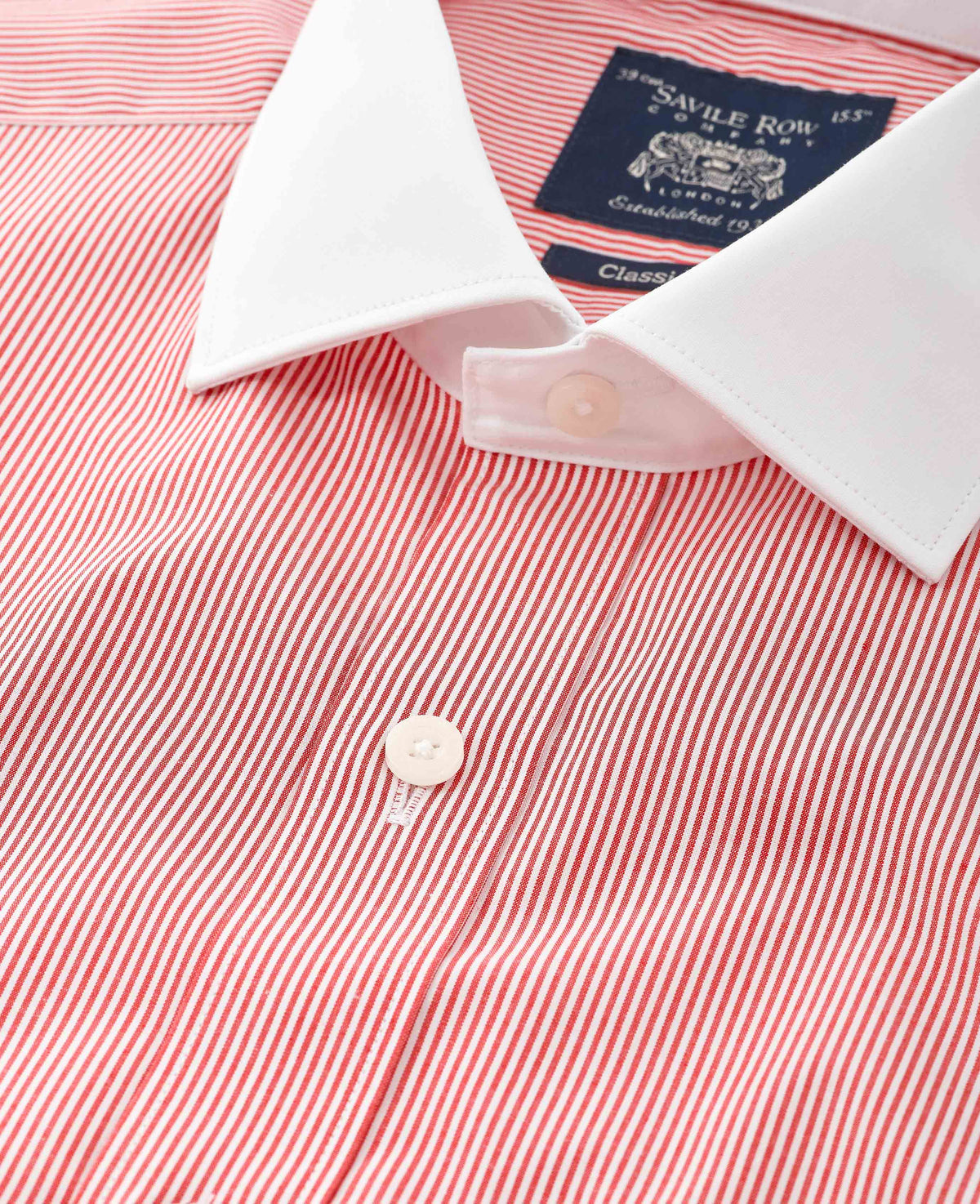 Red White Stripe Cotton Poplin Classic Fit Winchester Formal Shirt - Double Cuff