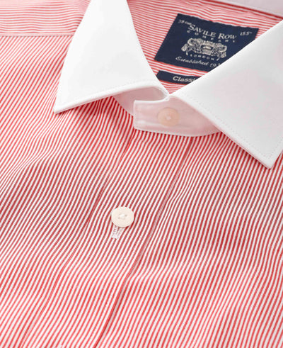 Red White Stripe Cotton Poplin Classic Fit Winchester Formal Shirt - Double Cuff