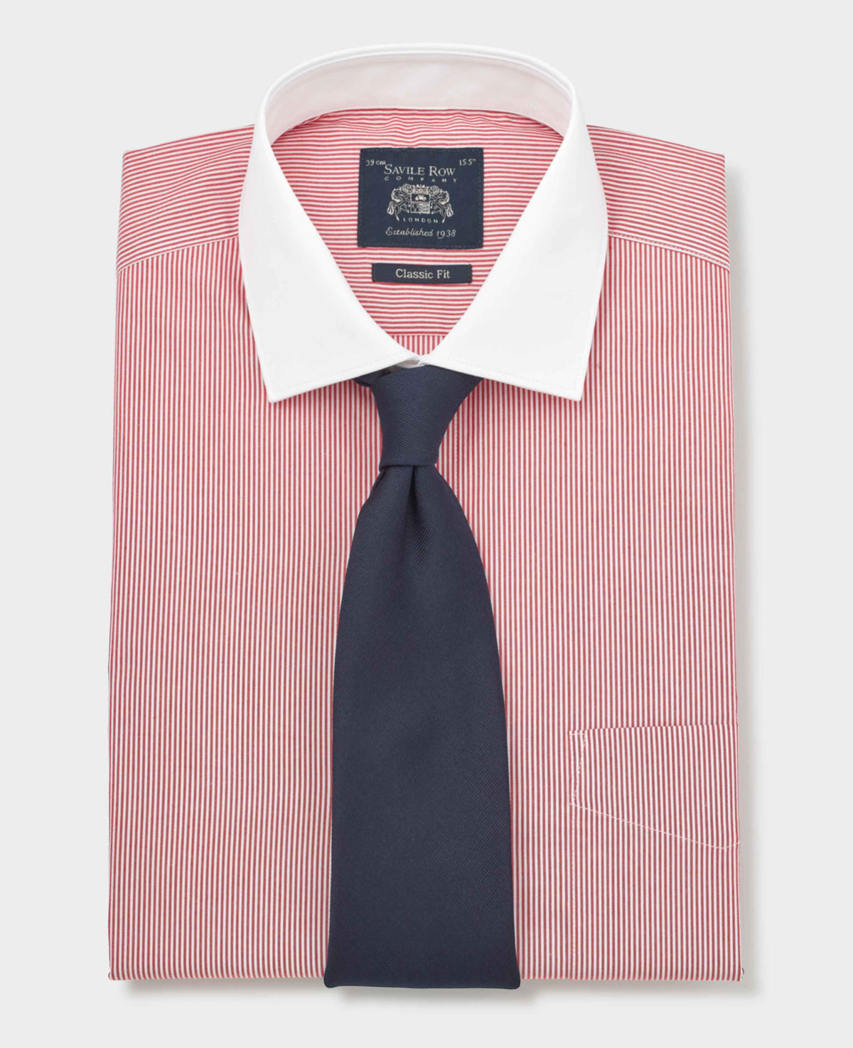 Red White Stripe Cotton Poplin Classic Fit Winchester Formal Shirt - Double Cuff