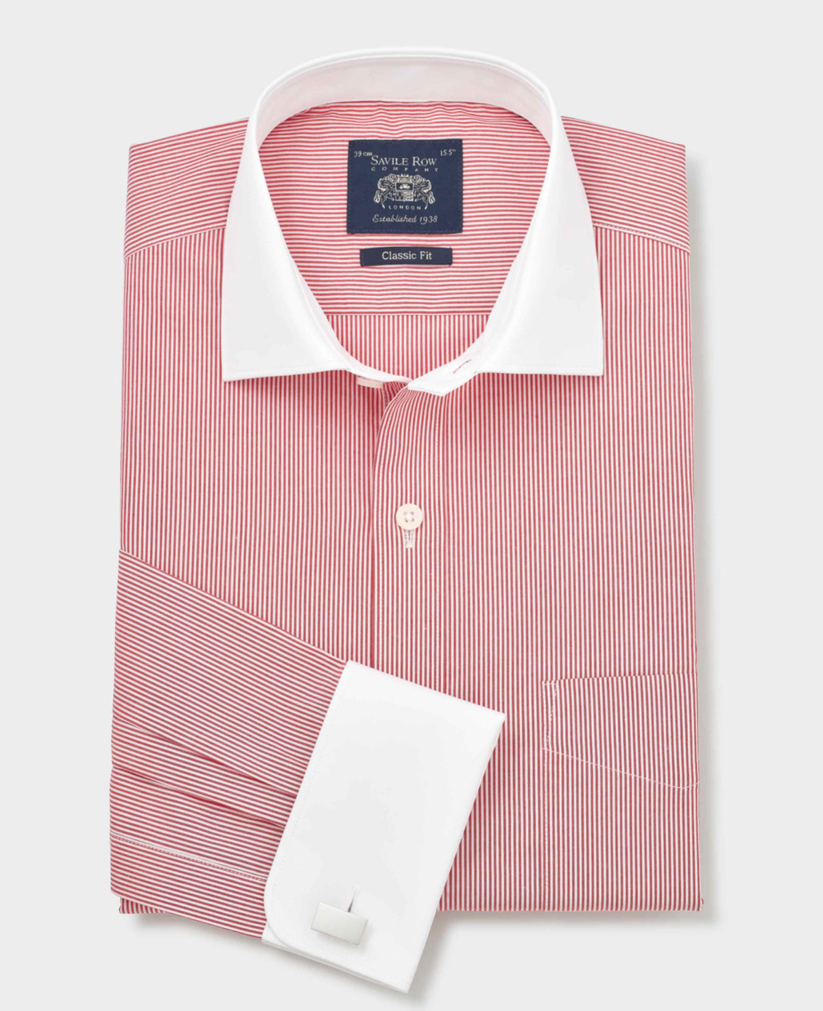 Red White Stripe Cotton Poplin Classic Fit Winchester Formal Shirt - Double Cuff