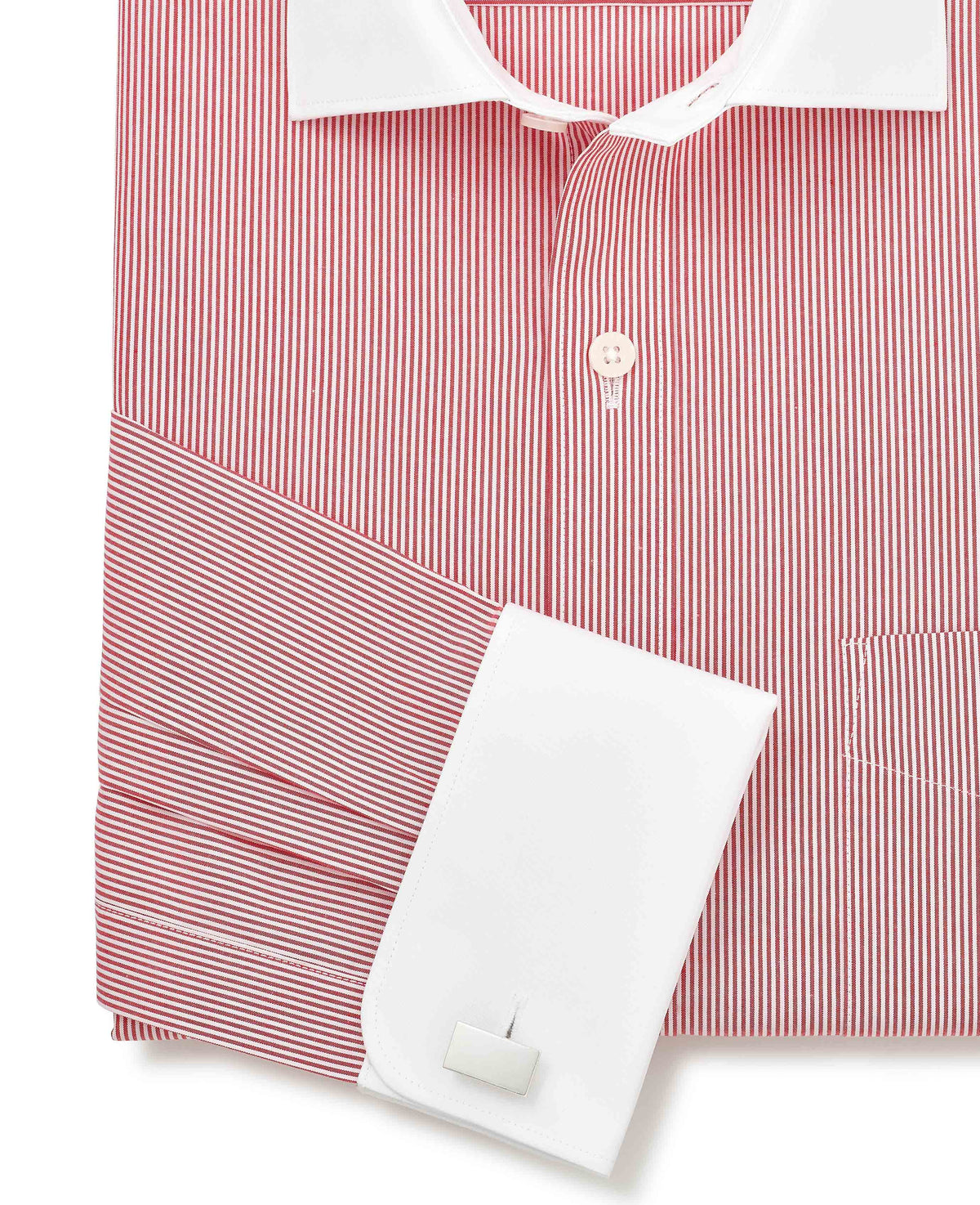Red White Stripe Cotton Poplin Classic Fit Winchester Formal Shirt - Double Cuff