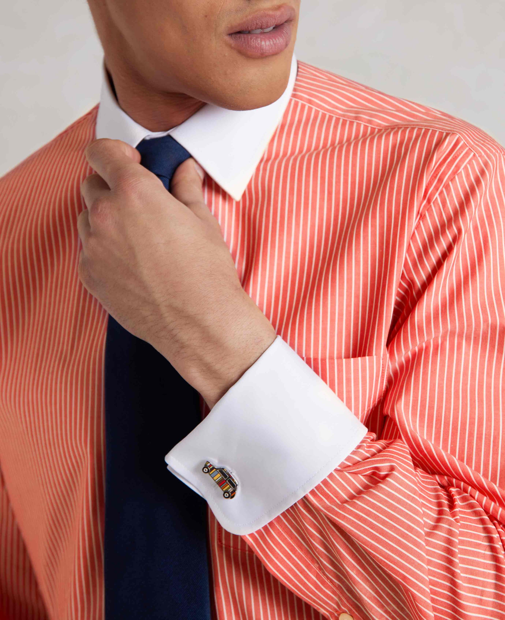 Men's Red White Cotton Stripe Classic Fit Formal Shirt
