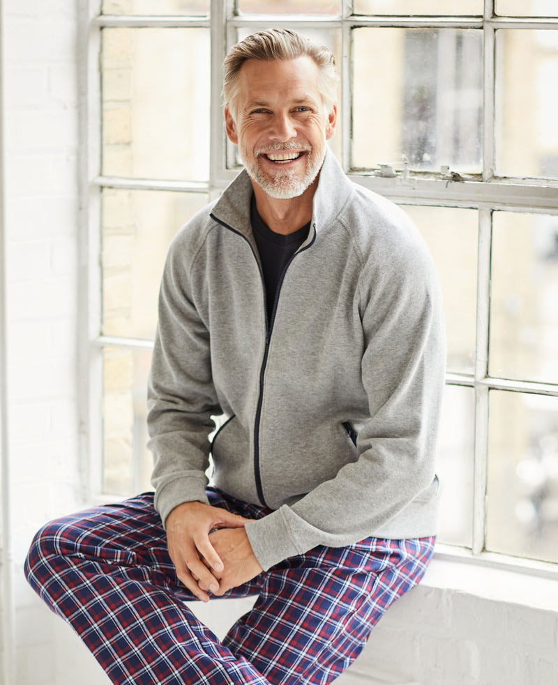 Men's Grey French-Rib Cotton Sweatshirt With Contrast Zip
