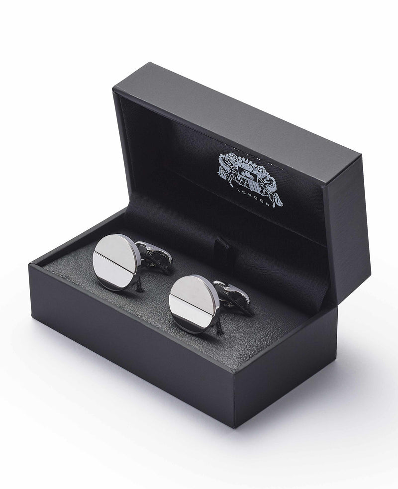 Silver Rhodium Plated Circle Cufflinks