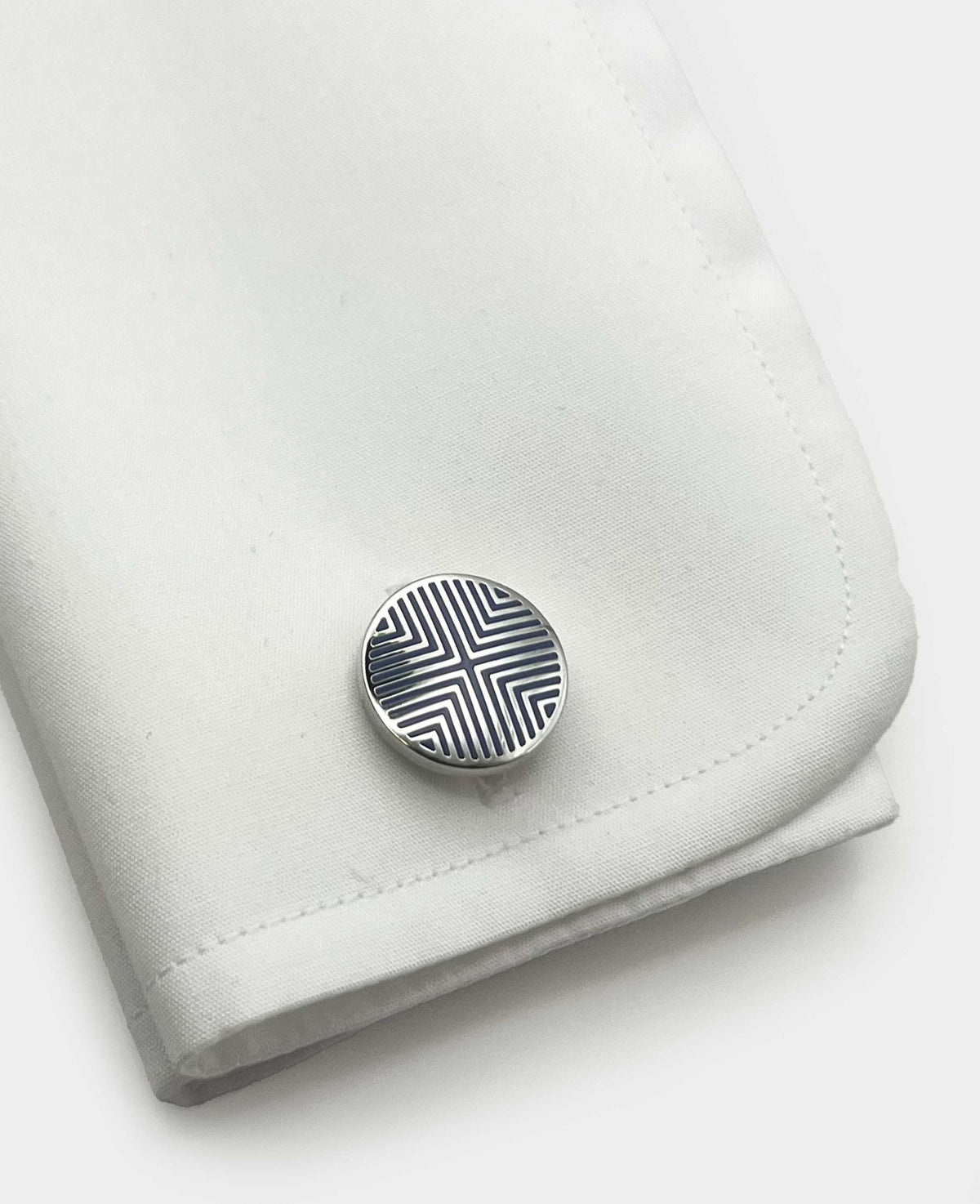 Silver Tone Rhodium Plated Circular Geometric Cufflinks
