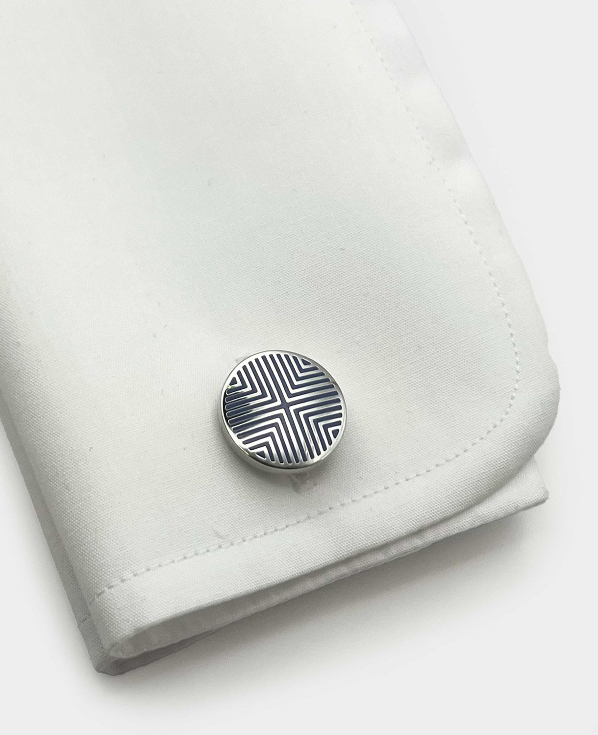 Silver Tone Rhodium Plated Circular Geometric Cufflinks