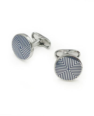 Men's Silver Tone Rhodium Plated Circular Geometric Cufflinks