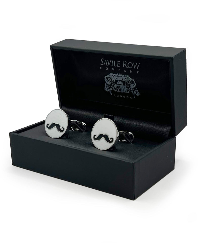 Silver Tone Rhodium Plated Moustache Cufflinks