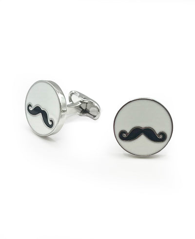 Men's Silver Tone Rhodium Plated Moustache Cufflinks