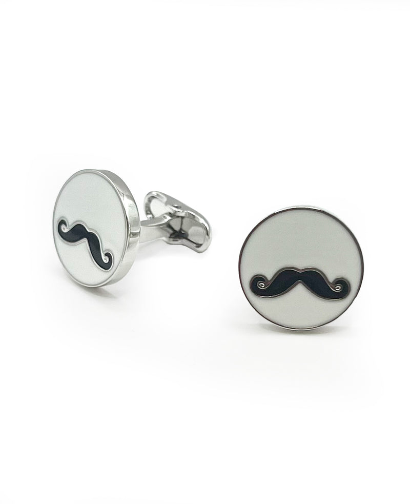 Men's Silver Tone Rhodium Plated Moustache Cufflinks