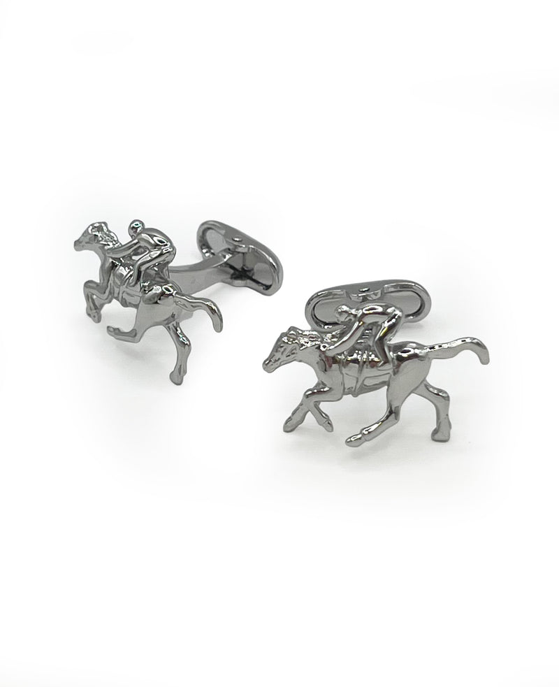 Men's Silver Tone Rhodium Plated Racing Horse Cufflinks