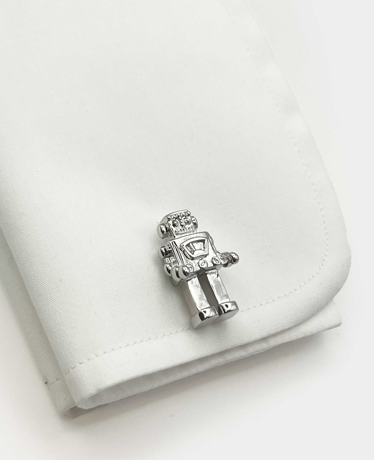 Silver Tone Rhodium Plated Robot Cufflinks