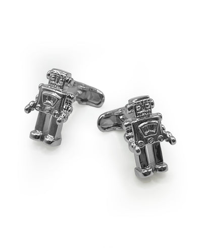 Men's Silver Tone Rhodium Plated Robot Cufflinks
