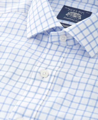 Sky Blue Check Cotton Twill Classic Fit Formal Shirt - Single Cuff