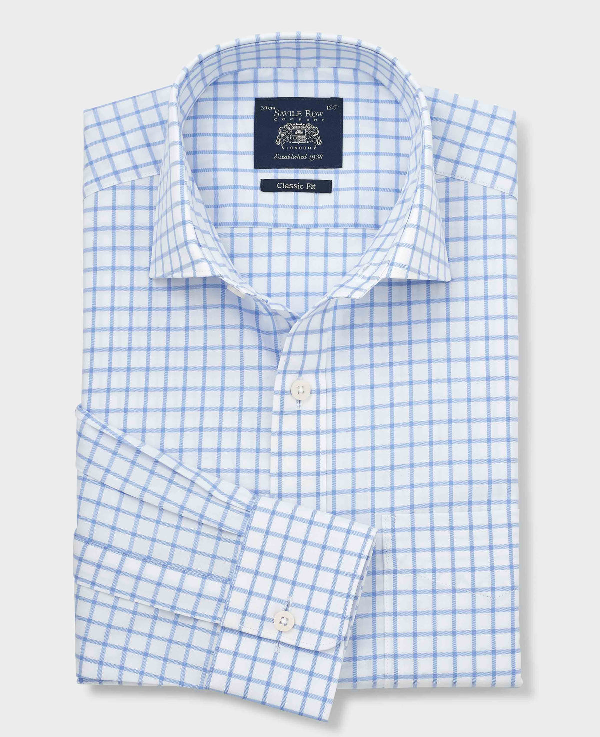 Sky Blue Check Cotton Twill Classic Fit Formal Shirt - Single Cuff