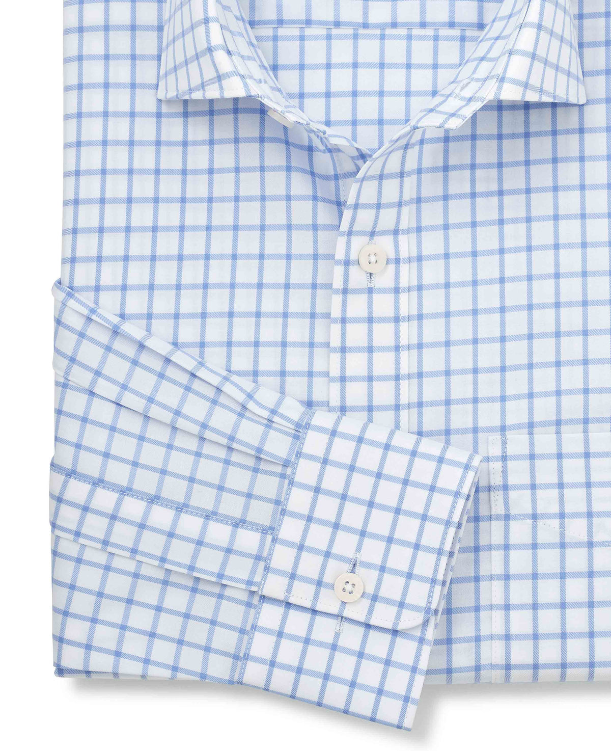 Sky Blue Check Cotton Twill Classic Fit Formal Shirt - Single Cuff