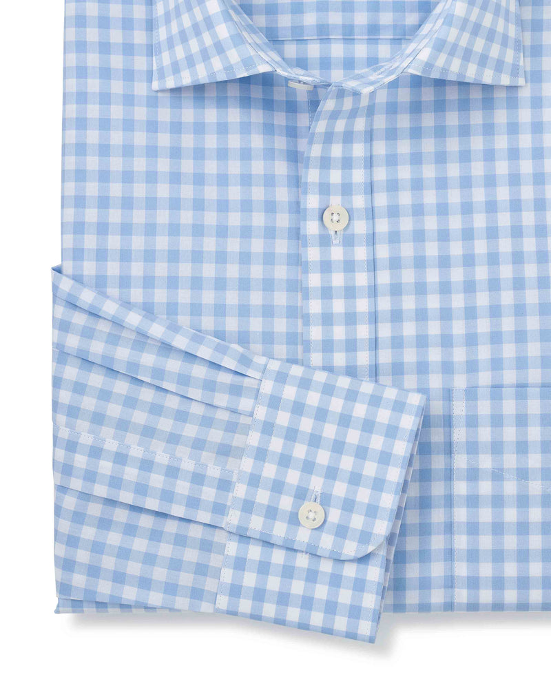 Men's Sky Blue Cotton Gingham Classic Formal Shirt sleeve detail