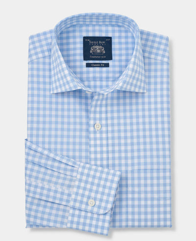 Men's Sky Blue Cotton Gingham Classic Formal Shirt folded