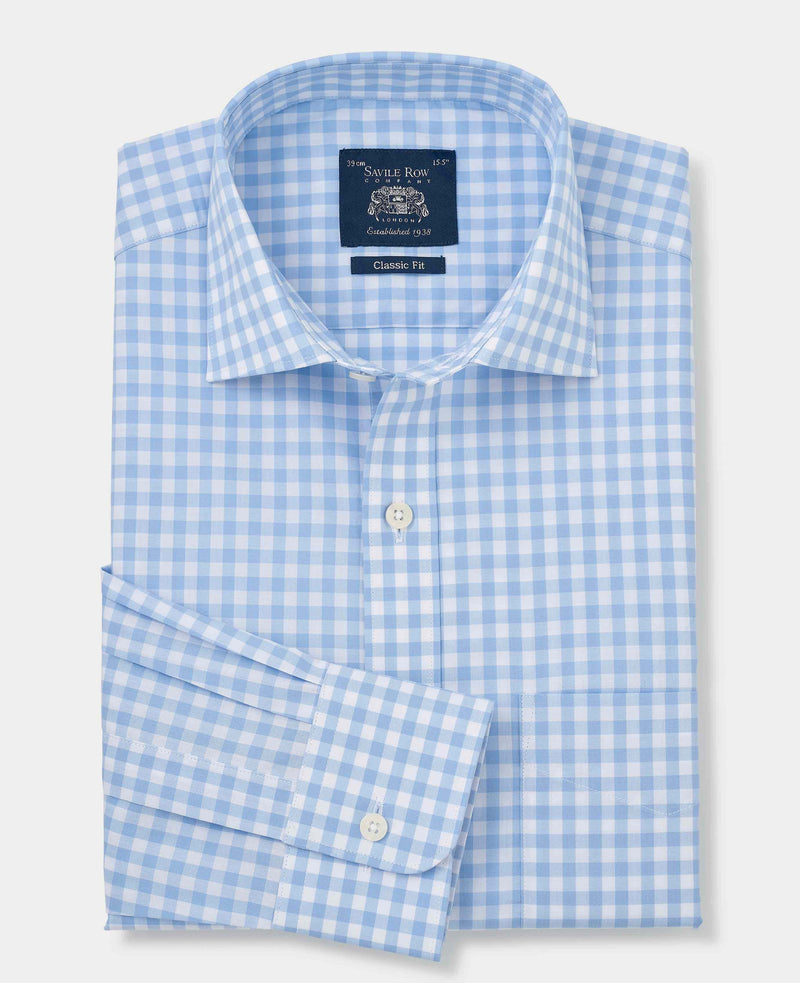 Men's Sky Blue Cotton Gingham Classic Formal Shirt folded