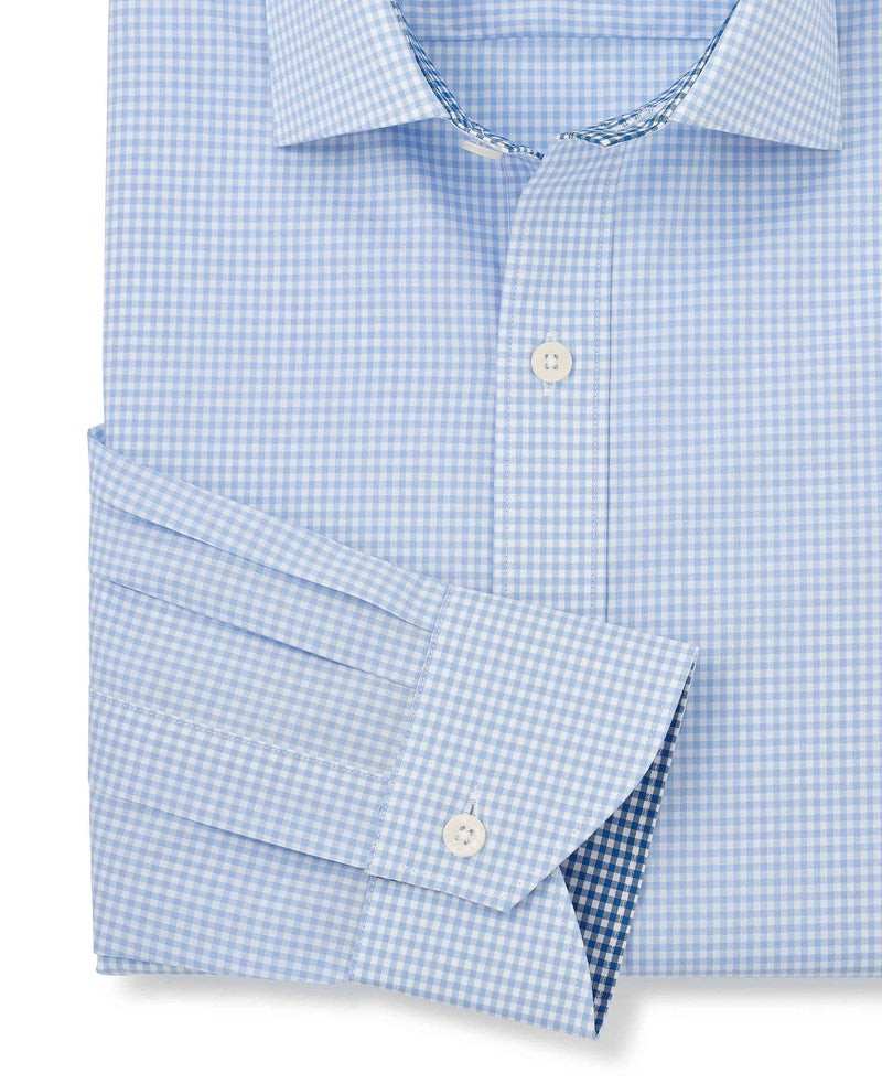 Men's Sky Blue Cotton Gingham Slim Fit Formal Shirt sleeve detail