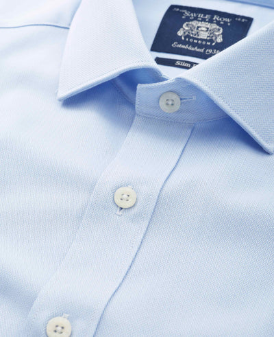Sky Blue Cotton Herringbone Slim Fit Formal Shirt - Double Cuff
