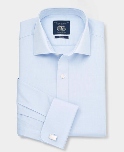 Sky Blue Cotton Herringbone Slim Fit Formal Shirt - Double Cuff