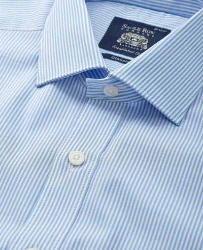 Sky Blue Cotton Twill Classic Fit Striped Smart Casual Shirt - Single Cuff
