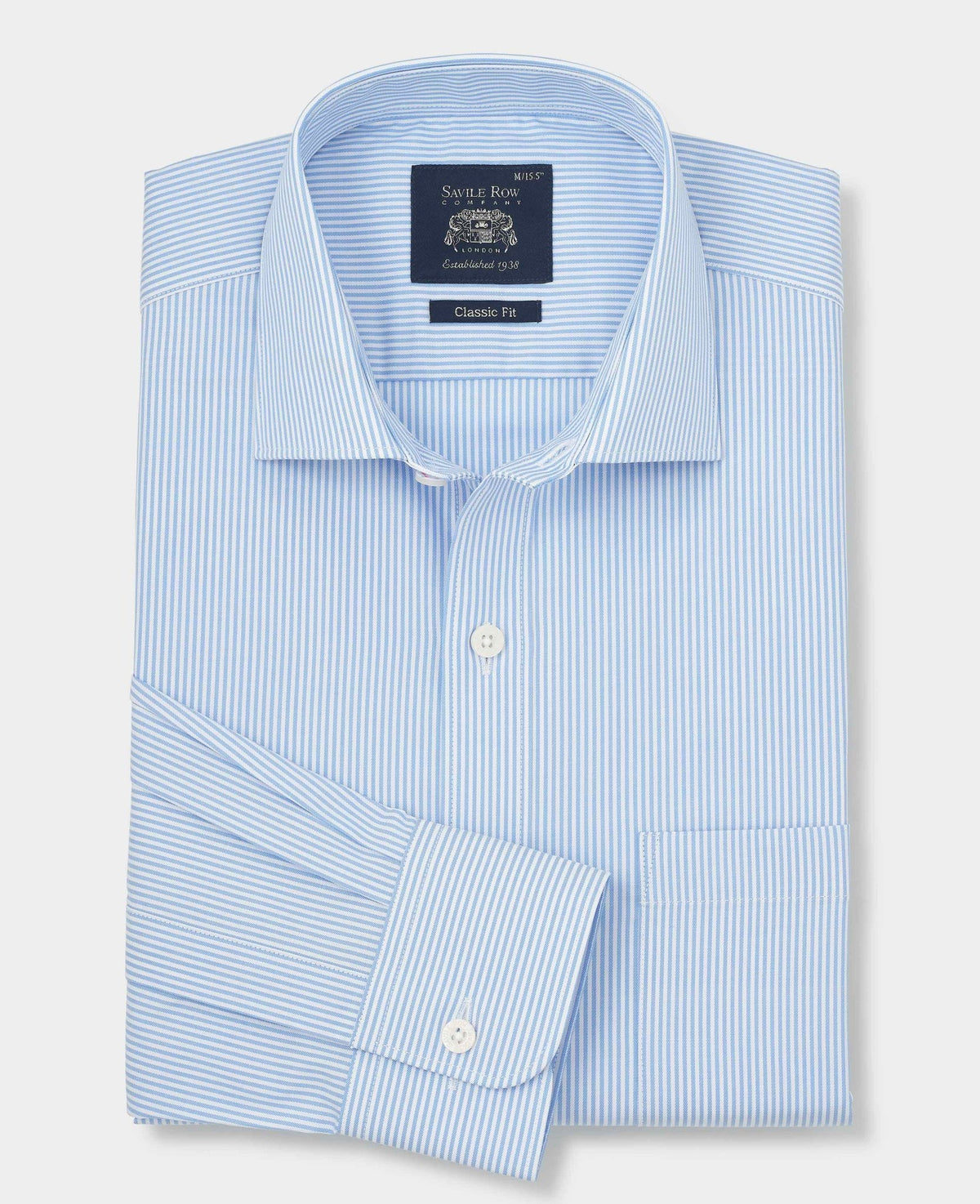 Sky Blue Cotton Twill Classic Fit Striped Smart Casual Shirt - Single Cuff
