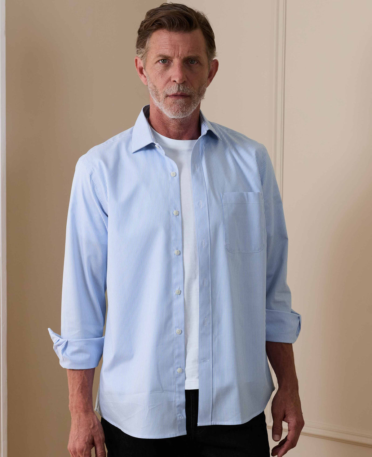Sky Blue Cotton Twill Classic Fit Striped Smart Casual Shirt - Single Cuff